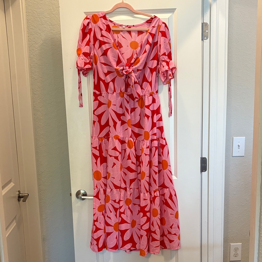 Floral Pink and Orange Women's Dress